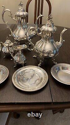 REED & BARTON WINTHROP Pumpkin 8PC. SILVERPLATE TEA COFFEE SERVICE #1795 Trays