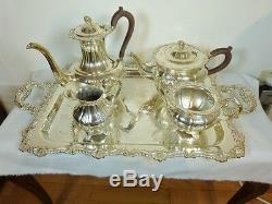 RIDEAU PLATE BY BIRKS 5 PC. GADROON & SHELL TEA & COFFEE SET with 25 1/2 TRAY