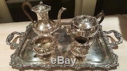 RIDEAU PLATE BY BIRKS 5 PC. TEA & COFFEE SET with Heavy 28 SERVING TRAY