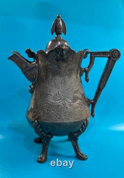 Racine Silver Plate Co. Coffee/Tea Pot Triple Plated Silver 1878 Original Patina