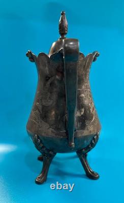 Racine Silver Plate Co. Coffee/Tea Pot Triple Plated Silver 1878 Original Patina
