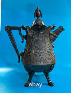 Racine Silver Plate Co. Coffee/Tea Pot Triple Plated Silver 1878 Original Patina