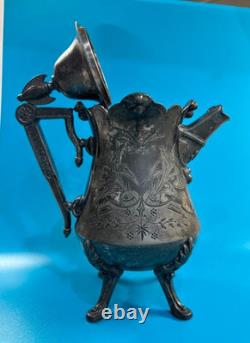 Racine Silver Plate Co. Coffee/Tea Pot Triple Plated Silver 1878 Original Patina