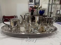 Ralph Lauren Pottery Barn Maxfield Hotel Coffee & Tea Set Silver Plate 6 Pcs Set