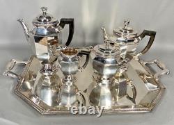 Rare 19th Century Christofle Silver-Plated 5-Piece Tea Set with Ornate Tray