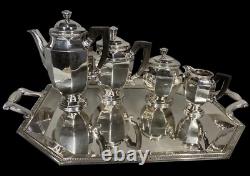 Rare 19th Century Christofle Silver-Plated 5-Piece Tea Set with Ornate Tray