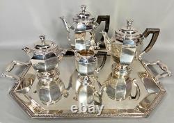 Rare 19th Century Christofle Silver-Plated 5-Piece Tea Set with Ornate Tray