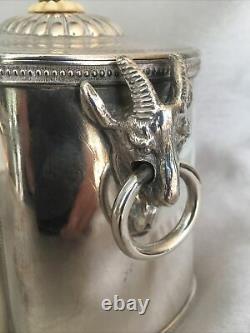 Rare Antique Ram's Head Ring Handles Tea Caddy Sheffield Silver Plate Hinged Lid