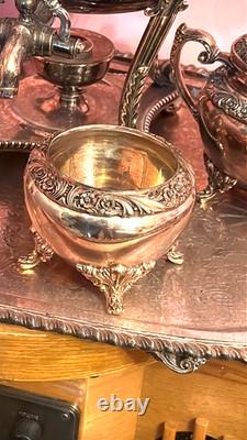 Rare Antique Rogers Silver Plate Tea Set 5pcs Kettle Warmer Pot Cream Sugar Tray