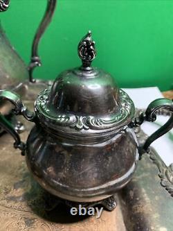 Rare Antique Silver Plate Tea Set 5 Pc