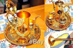 Rare Antique WM ROGERS 24K gold Plate Coffee Tea Creamer Sugar & Tray Set