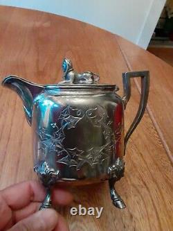 Rare Antique Wilcox Silver Plate CO. Quadruple Tea Pot 5.75 T/Sphinx Finial