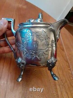 Rare Antique Wilcox Silver Plate CO. Quadruple Tea Pot 5.75 T/Sphinx Finial