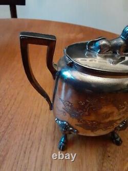 Rare Antique Wilcox Silver Plate CO. Quadruple Tea Pot 5.75 T/Sphinx Finial