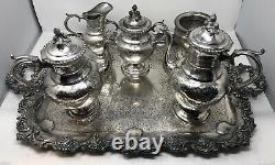 Rare Large Barker Ellis Silver Plate Complete Tea Coffee 6 piece Set III 1930s