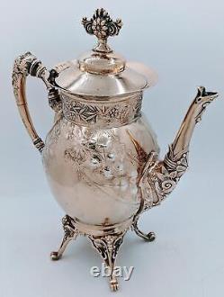 Rare Victorian Meriden Britannia Aesthetic Silver Plate Gilt Coffee Pot Teapot
