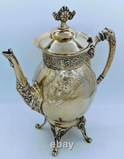 Rare Victorian Meriden Britannia Aesthetic Silver Plate Gilt Coffee Pot Teapot