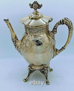 Rare Victorian Meriden Britannia Aesthetic Silver Plate Gilt Coffee Pot Teapot