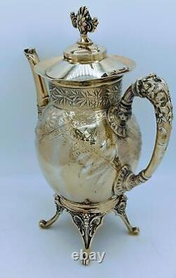 Rare Victorian Meriden Britannia Aesthetic Silver Plate Gilt Coffee Pot Teapot