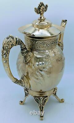 Rare Victorian Meriden Britannia Aesthetic Silver Plate Gilt Coffee Pot Teapot
