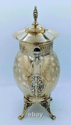Rare Victorian Meriden Britannia Aesthetic Silver Plate Gilt Coffee Pot Teapot