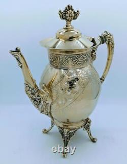 Rare Victorian Meriden Britannia Aesthetic Silver Plate Gilt Coffee Pot Teapot