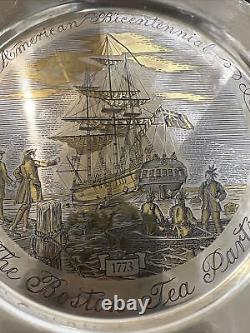 Rare! Vintage Danbury Mint Sterling Silver Boston Tea Party-1776 Le Plate In Box