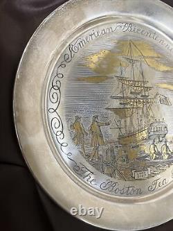 Rare! Vintage Danbury Mint Sterling Silver Boston Tea Party-1776 Le Plate In Box