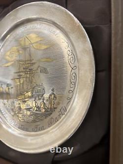 Rare! Vintage Danbury Mint Sterling Silver Boston Tea Party-1776 Le Plate In Box