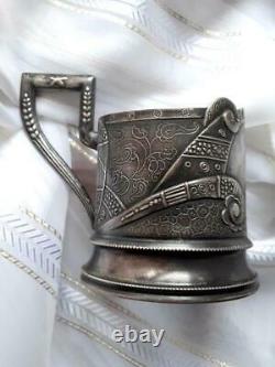 Rare Vintage Russian Soviet USSR Silver Plate Glass Tea Cup Holder Warrior