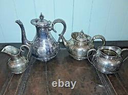 Rare antique arts&crafts aesthetic silver plate tea set inOak box japanesedesign