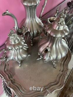 Reed And Barton Winthrop Antique pewter tea coffee set Tray Pumpkin, Candlestick