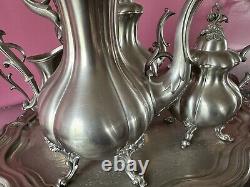Reed And Barton Winthrop Antique pewter tea coffee set Tray Pumpkin, Candlestick
