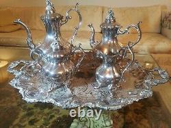 Reed & Barton #1795 Winthrop Silver-Plated 5-Piece Matching Tea Set, With Tray