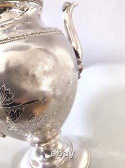 Reed & Barton Antique Silver Plate 1860 3-Pc Chased Grape-Themed Tea Set