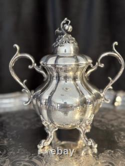 Reed & Barton Silver Coffee/Tea Set with Tray, Creamer, Sugar with lid, & Waste