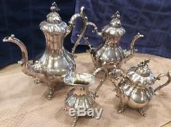 Reed & Barton Winthrop Shield Pumpkin Silver Plate footed Coffee Tea Set #1795