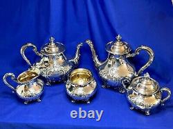 Reed and Barton silverplate 5 piece hand chased Regent tea and coffee set