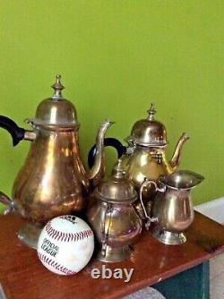 Regency Silver Plate tea set gold wash Pitcher creamer black handle NOS decor