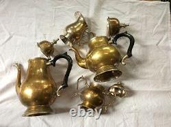 Regency Silver Plate tea set gold wash Pitcher creamer black handle NOS decor