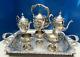 Rococo Antique Silver On Copper Tea Set 3 Pots 2 Sugars Creamer Tray 1880s