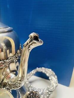 Rococo Antique Silver on Copper Tea Set 3 Pots 2 Sugars Creamer Tray 1880s