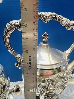 Rococo Antique Silver on Copper Tea Set 3 Pots 2 Sugars Creamer Tray 1880s
