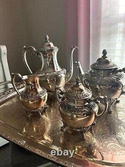 Rogers Bros 1847 Heritage IS Silverplate Tea and Coffee Set with Large Tray