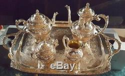 Rogers Bros COFFEE TEA SET 1847 Silverplate HERITAGE Pot Teapot Tray