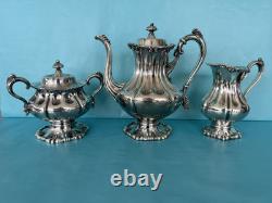 Rogers Bros Meriden Silver Plate Tea Coffee Pot Creamer & Sugar Bowl Serving Set
