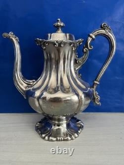Rogers Bros Meriden Silver Plate Tea Coffee Pot Creamer & Sugar Bowl Serving Set