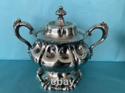 Rogers Bros Meriden Silver Plate Tea Coffee Pot Creamer & Sugar Bowl Serving Set