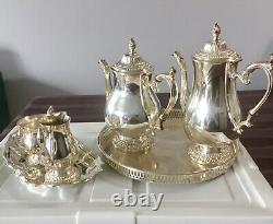 Rogers Silver Plate 6 pc set, Tea, Coffee, Sugar, Cream, 2 trays, Mint Condition