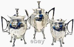 Rogers & Smith Aesthetic Movement Etched Silverplate 3 Piece Victorian Tea Set